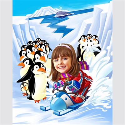 Sled with Penguins Caricature from Photo - myDaVinci